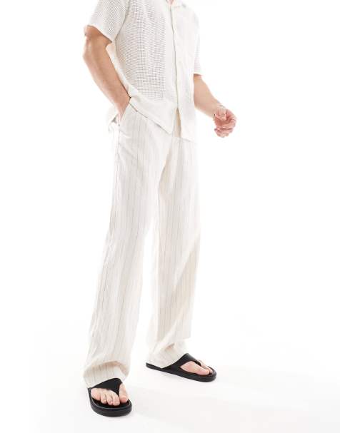 Bershka - Pantalon rayé en lin mélangé - Sable - view 1