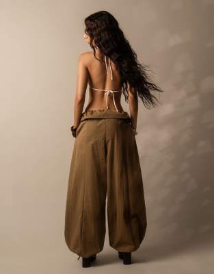 Pantalon sarouel à taille à revers - Vert XS