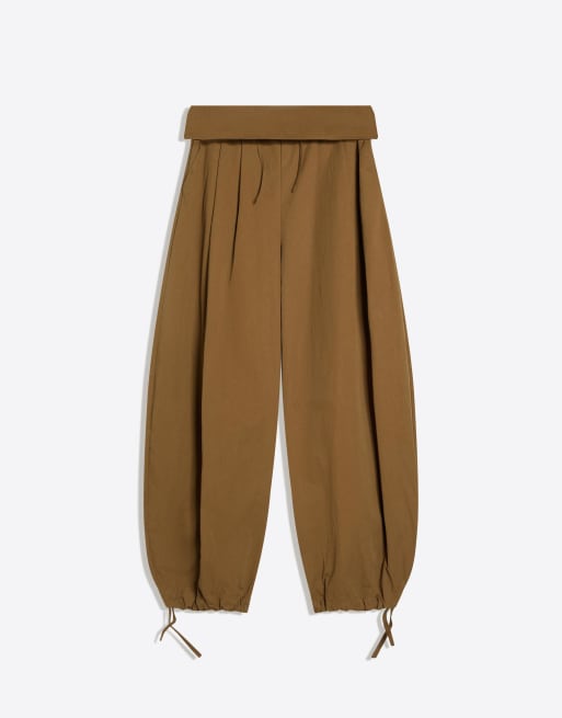 Bershka - Pantalon sarouel à taille à revers - Vert, 4 de 4