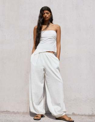 Bershka - Pantalon sarouel - Blanc