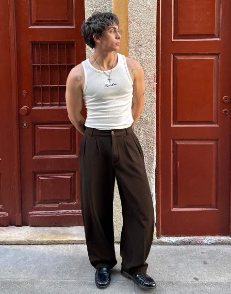 Bershka - Pantalon semi-jogger ultra-baggy à pinces - Marron - view 1