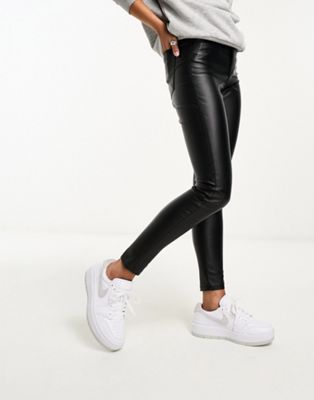 Bershka coated faux leather high waisted skinny trousers in black - ASOS Price Checker