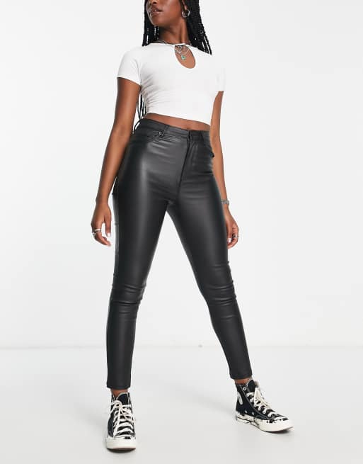 Bershka Pantalon skinny en imitation cuir Noir enduit ASOS