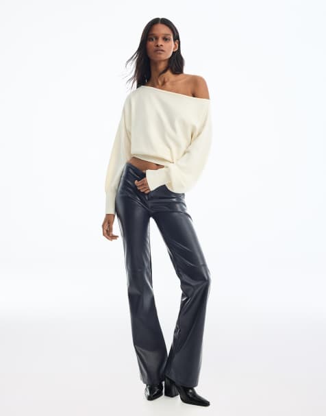 Bershka pantalon slim effet cuir en bleu denim - view 1