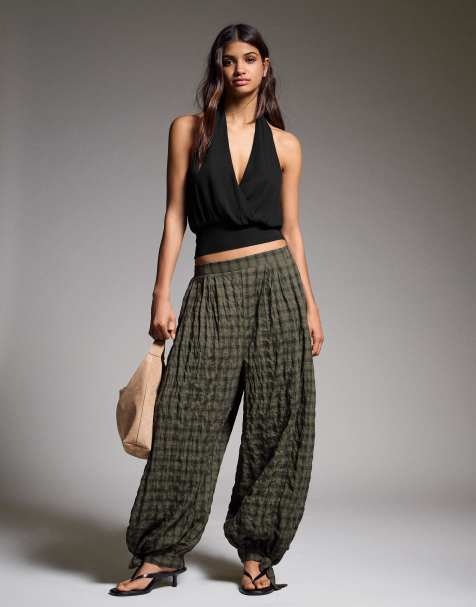 Bershka - Pantalon style bloomer à cordons de serrage - Kaki - view 1