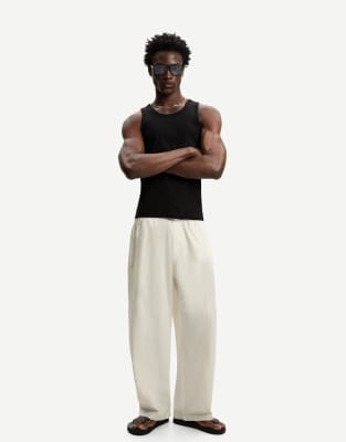 Bershka - Pantalon ultra baggy à rayures - Blanc