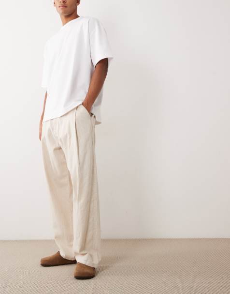 Bershka - Pantalon ultra baggy en lin mélangé - Beige - view 1