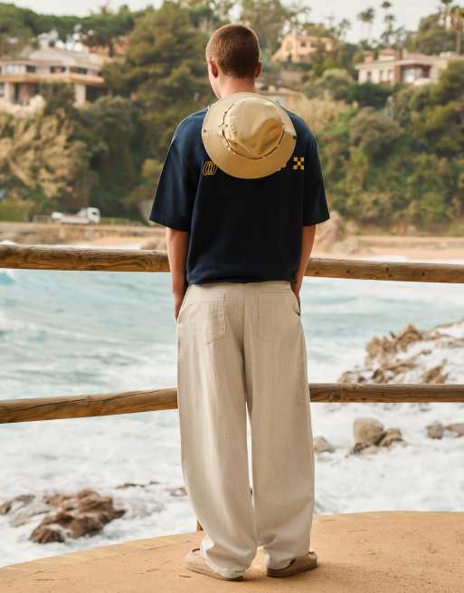 Bershka - Pantalon ultra baggy en lin mélangé - Beige, 4 de 4