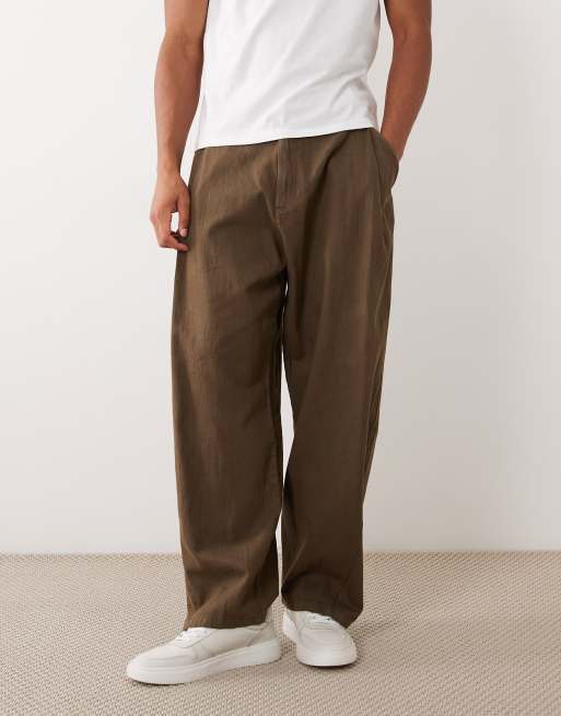 Bershka - Pantalon ultra baggy en lin mélangé - Marron, 2 de 5