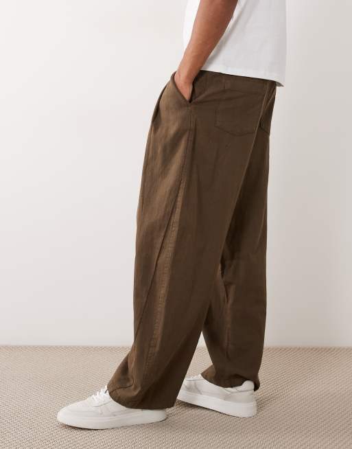 Bershka - Pantalon ultra baggy en lin mélangé - Marron, 3 de 5