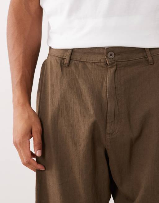 Bershka - Pantalon ultra baggy en lin mélangé - Marron, 4 de 5