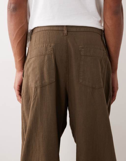 Bershka - Pantalon ultra baggy en lin mélangé - Marron, 5 de 5