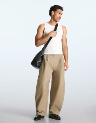 Bershka - Pantalon ultra bouffant en coton - Beige-Neutre