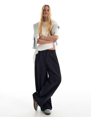 Pantalon volumineux en tissu double épaisseur - Bleu-Bleu marine 34