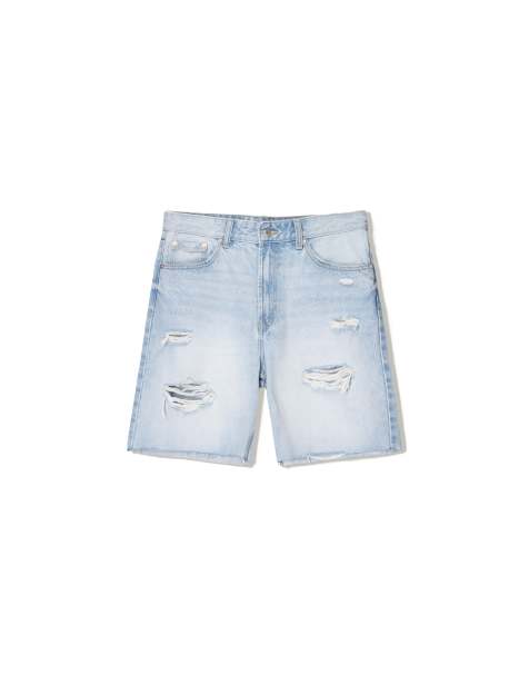 Bershka - Pantaloncini bermuda di jeans azzurro chiaro con strappi - view 1