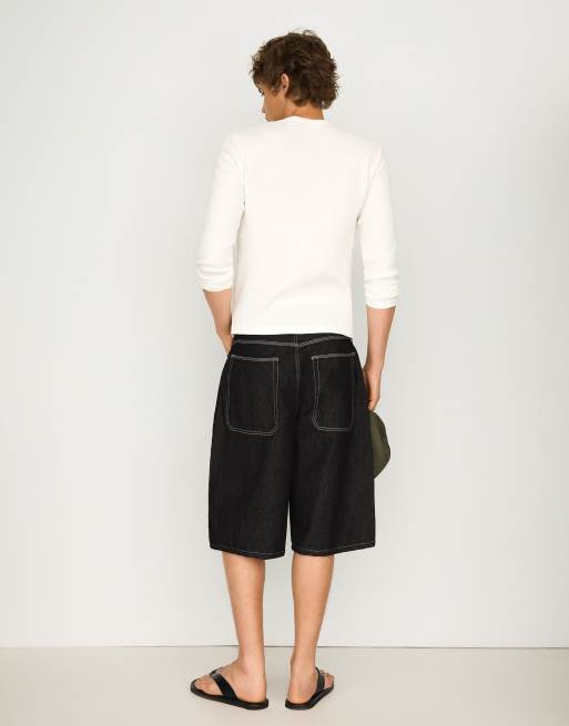 Bershka - Pantaloncini bermuda di jeans bombati neri, 3 di 4