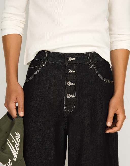 Bershka - Pantaloncini bermuda di jeans bombati neri, 4 di 4