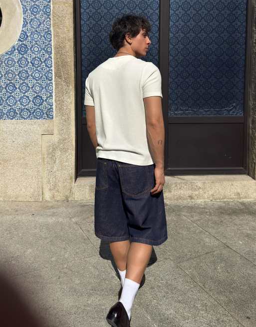 Bershka - Pantaloncini bermuda di jeans larghi blu, 3 di 4