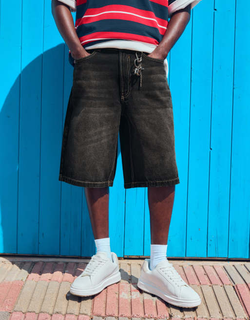 Bershka - Pantaloncini bermuda di jeans larghi neri, 2 di 4