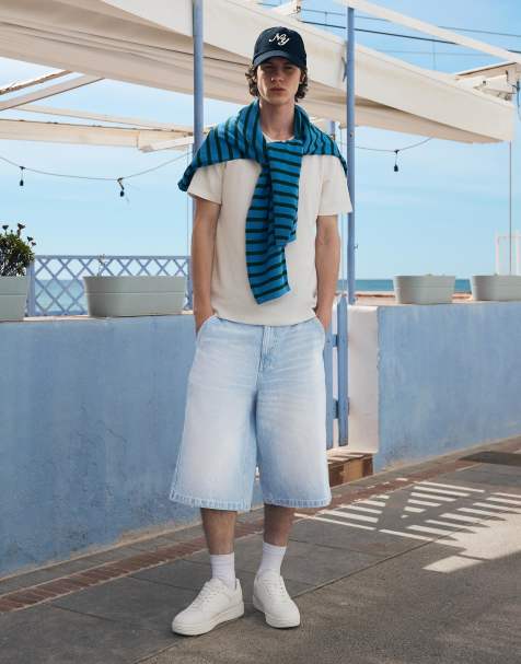 Bershka - Pantaloncini bermuda in denim blu chiaro stile skater - view 1