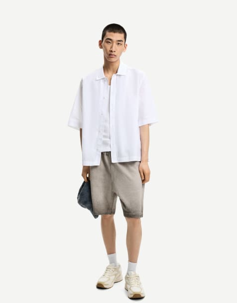 Bershka - Pantaloncini bermuda in maglia a nido d'ape grigio chiaro effetto sbiadito - view 1