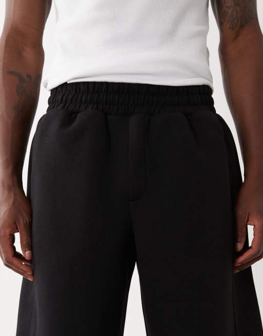 Bershka - Pantaloncini bermuda oversize neri effetto neoprene, 4 di 5
