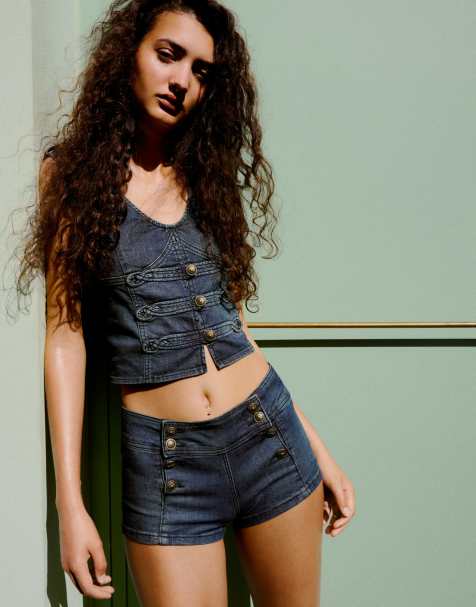 Bershka - Pantaloncini corti in denim blu - view 1