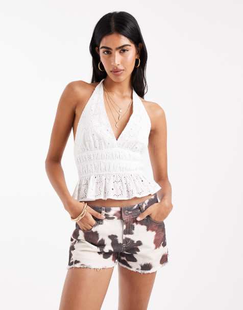 Bershka - Pantaloncini di jeans a vita alta con stampa pezzata - view 1