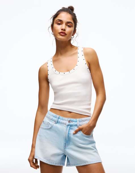 Bershka - Pantaloncini di jeans anni '90 azzurro chiaro - view 1