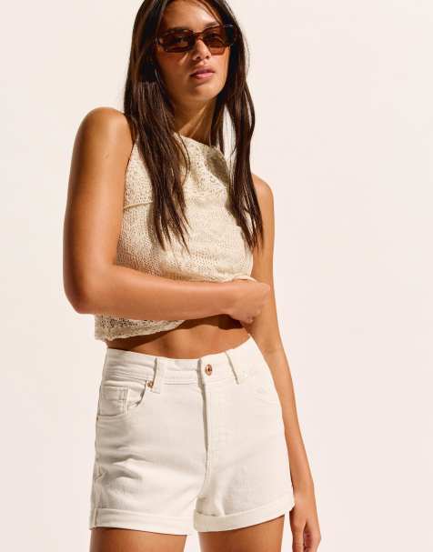 Bershka - Pantaloncini di jeans bianchi con risvolto - view 1