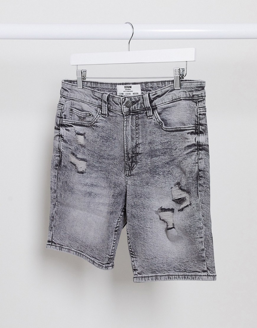 Bershka - Pantaloncini di jeans grigi-Grigio
