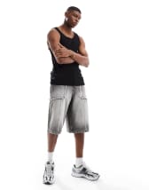 ASOS DESIGN - Jorts taglio lungo neri con cuciture a contrasto