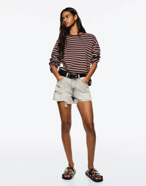Bershka - Pantaloncini di jeans strappati grigio chiaro - view 1