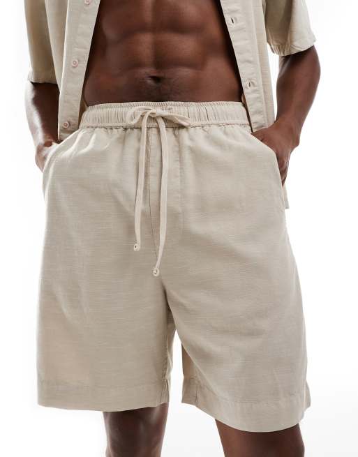 Bershka - Pantaloncini effetto lino color sabbia in coordinato