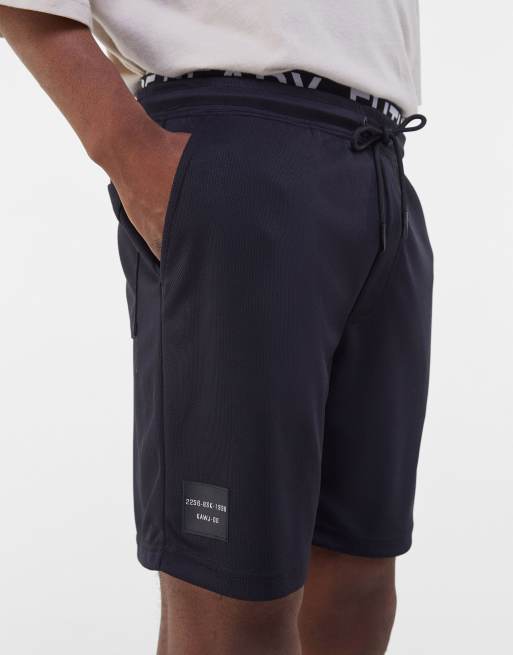 Bershka - Pantaloncini in rete neri con doppia fascia in vita