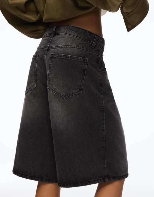 Bershka - Pantaloncini jorts in stile bermuda di jeans larghi neri, 2 di 4