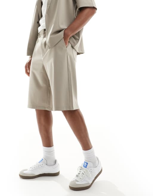 Bershka - Pantaloncini squadrati sartoriali beige in coordinato  , 2 di 6