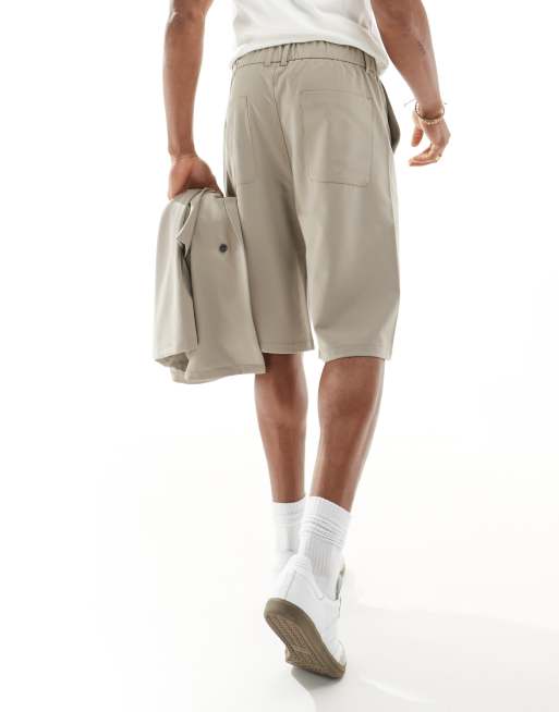 Bershka - Pantaloncini squadrati sartoriali beige in coordinato  , 5 di 6