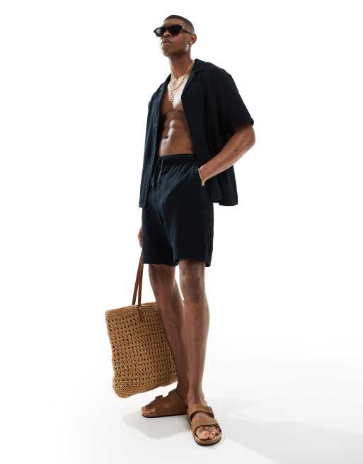 Bershka - Pantaloncini testurizzati neri in coordinato
