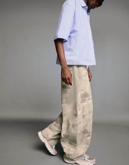 Bershka - Pantaloni a cilindro grigio chiaro con stampa, 3 di 7