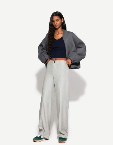 Bershka - Pantaloni a fondo ampio grigio chiaro - view 1