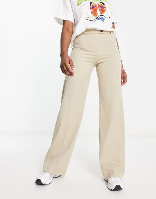Bershka - Pantaloni a fondo ampio sartoriali color fungo