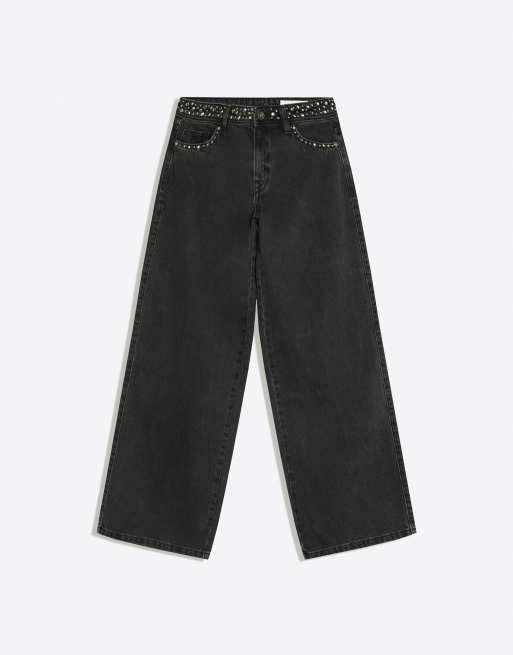 Bershka pantaloni a gamba dritta borchiati neri, 5 di 5
