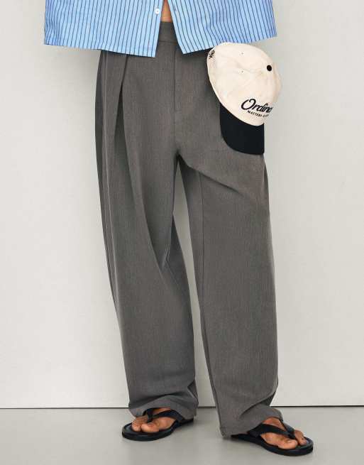 Bershka - Pantaloni ampi grigio chiaro a pieghe, 3 di 7