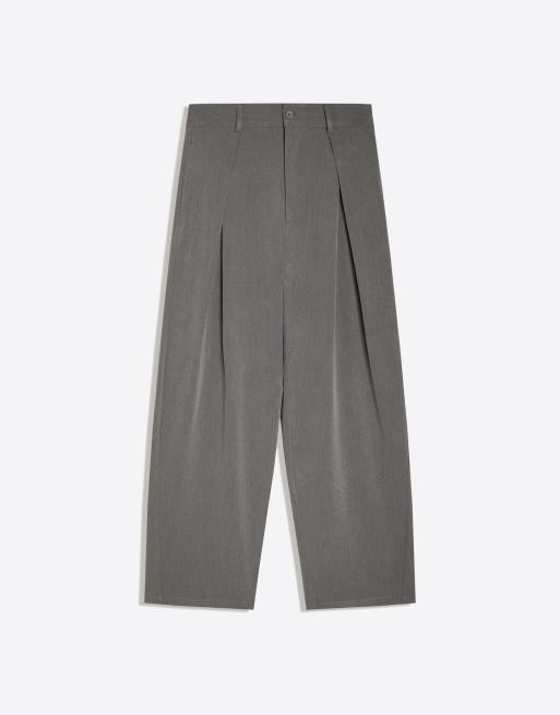 Bershka - Pantaloni ampi grigio chiaro a pieghe, 6 di 7