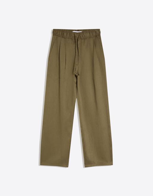 Bershka - Pantaloni ampi stile rustico color kaki, 3 di 4