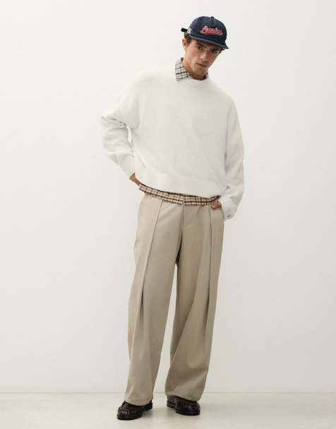 Bershka pantaloni baggy con piega incrociata beige - view 1