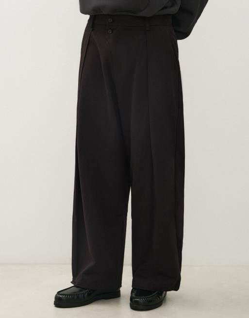 Bershka pantaloni baggy neri con piega incrociata, 2 di 7