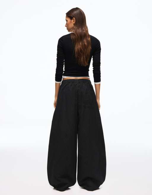 Bershka pantaloni barrel a quadri neri, 3 di 5