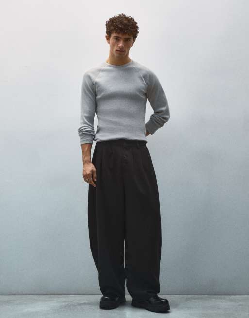 Bershka pantaloni barrel sartoriali con pince neri, 2 di 6